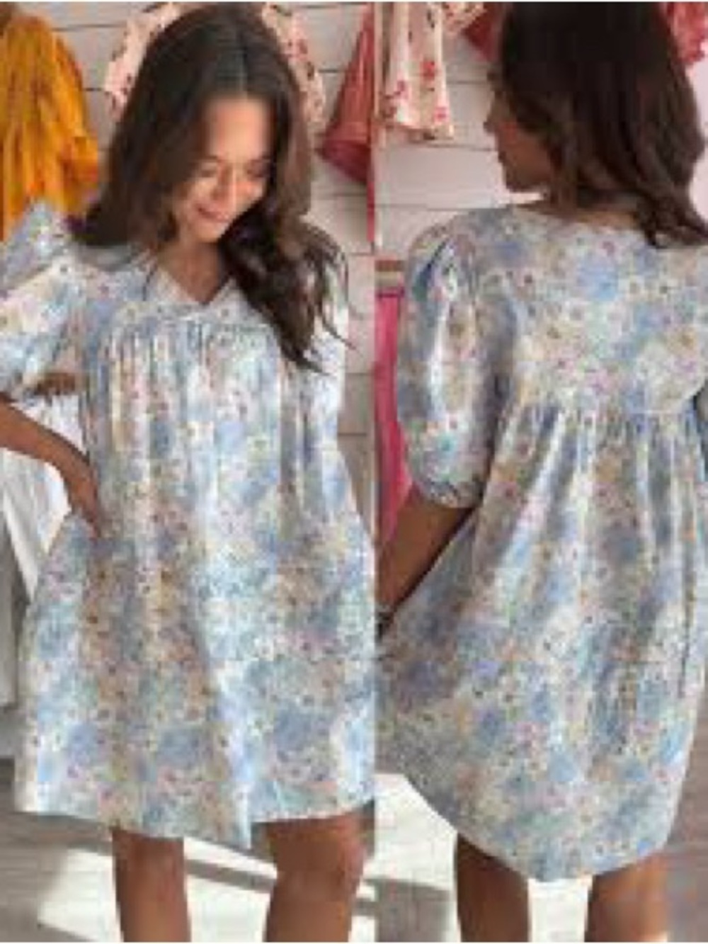 Karlie Light Blue Floral Puff-Sleeve Dress